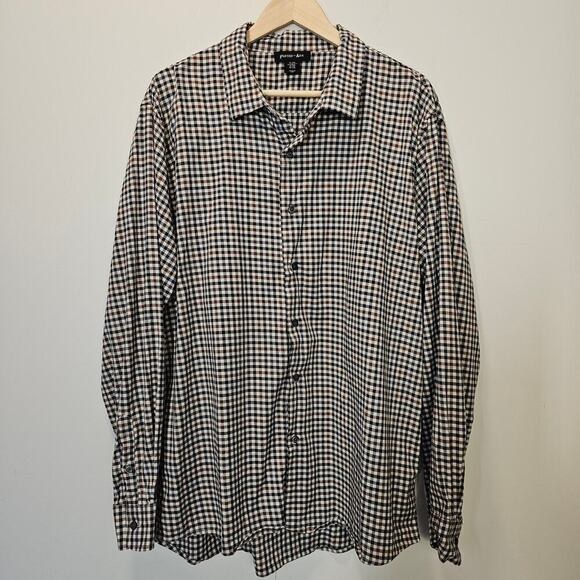 Porter + Ash Men's Gingham Brown Gray Cream Button-down Dress Shirt Size XXL - Picture 1 of 11